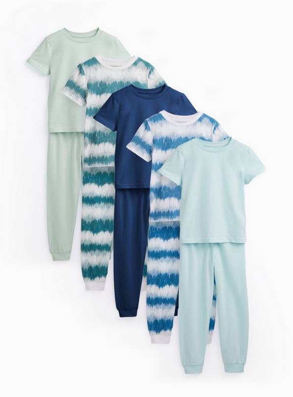 Green & Blue Tie Dye Print Pyjamas 5 Pack 10-11 years